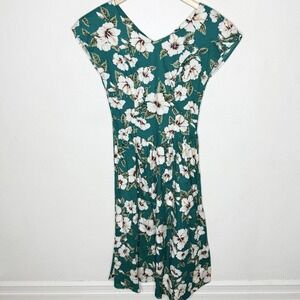 Vintage Simply Hawaiian Green Hibiscus Tropical Cotton‎ Dress Women's Medium